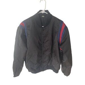 Gucci Band Black Nylon Bomber Jacket With Red & Blue Stripes Made In Italy Mens